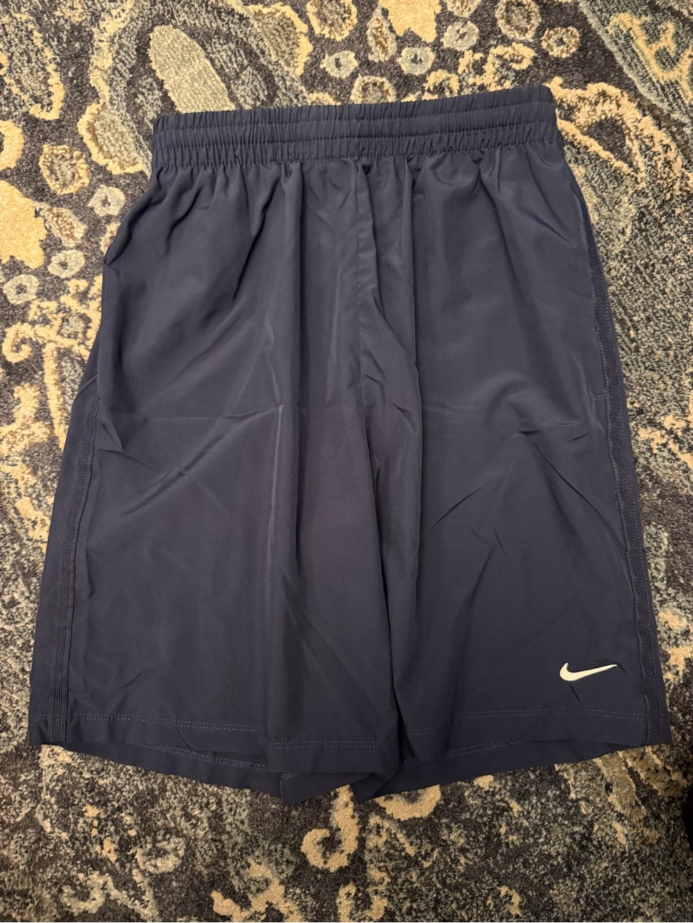 Nike Youth Dark Blue Athletic Shorts with White Swoosh